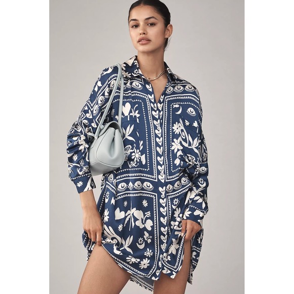 Anthropologie Dresses & Skirts - Corey Lynn Calter Long-Sleeve Printed Mini Shirt Dress Size L (FLAWS)